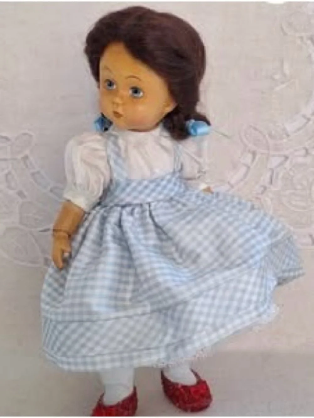 WOODEN Madame Alexander WENDYKIN Dorothy 8” Doll in Blue-White Blue Dres